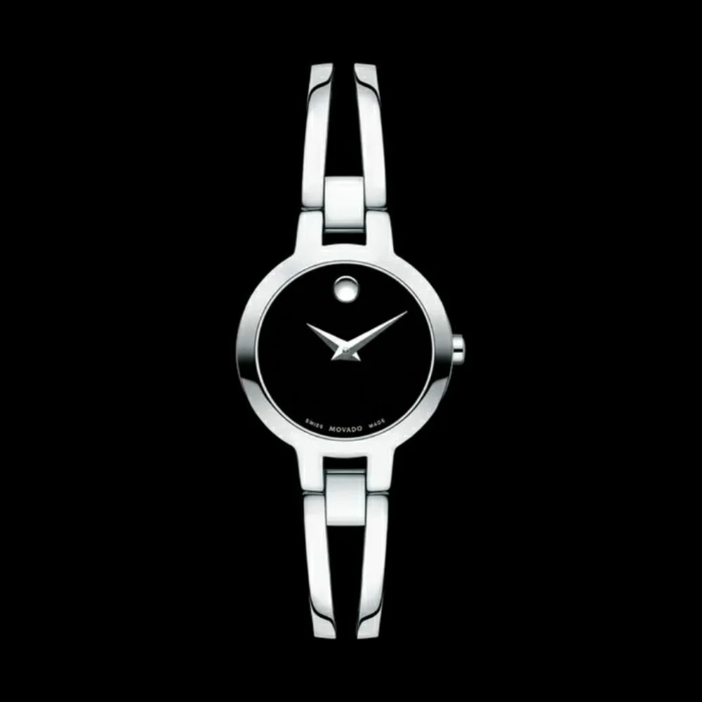 Movado Women's Bangle Silver & Black Face Watch